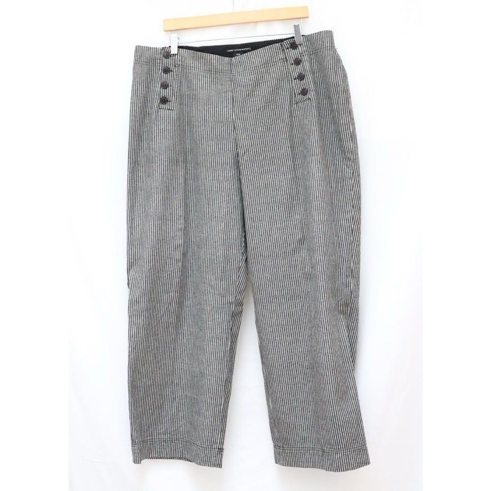Vintage Larry Levine Sailor Pants Womens Size 22W Grey Striped Trousers Nautical